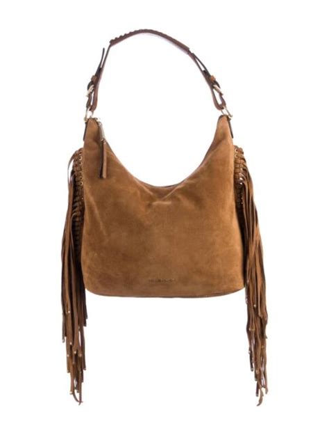 Michael Kors Billy Large Fringe Hobo Suede Leather Dark 